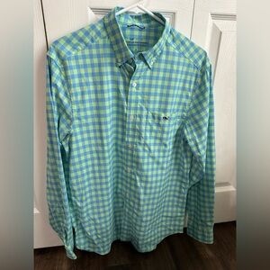 Vineyard Vines Blue and Green Plaid Shirt